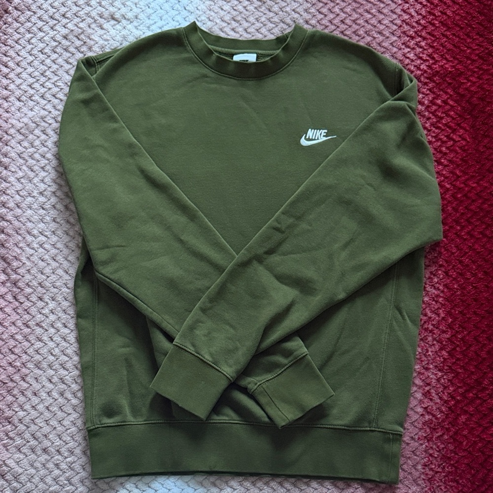 Nike Men's Olive Crewneck Sweatshirt with White Logo
